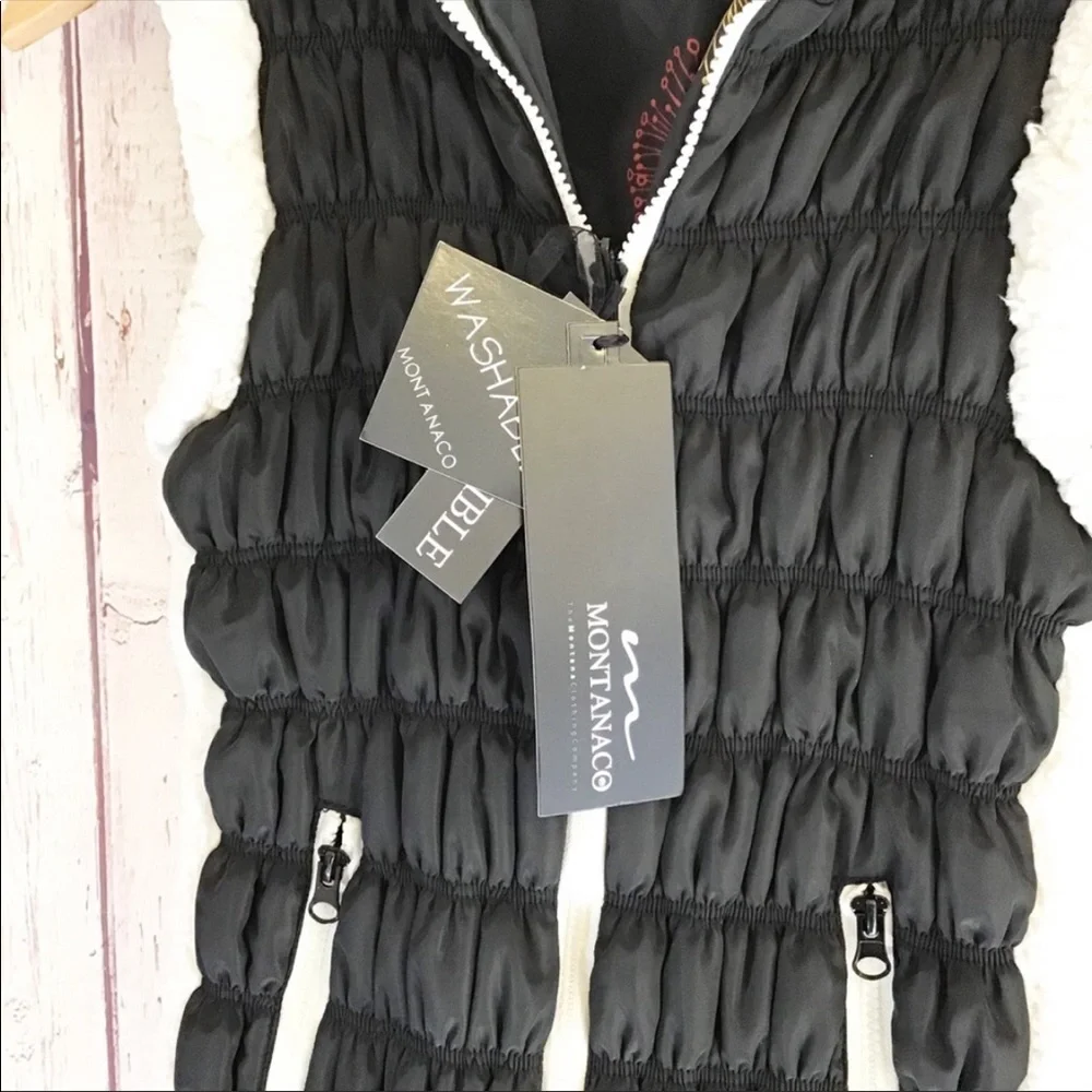 NWT Montana Co Full Zip Black Reversible Sherpa Trimmed Vest Sz M - Picture 5 of 12